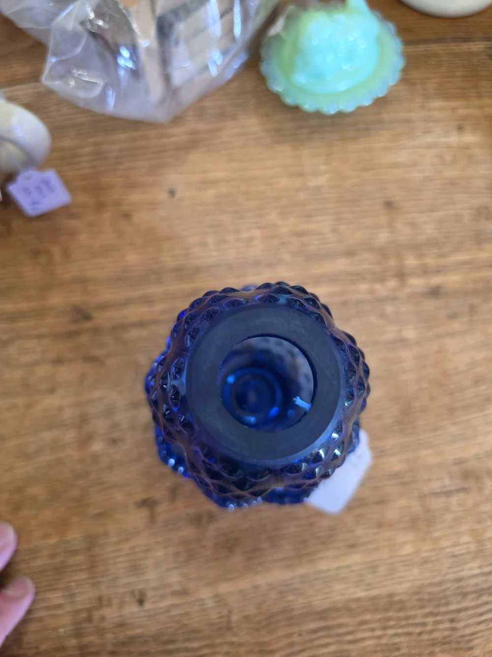 Wilkerson Fenton Cobalt Blue Uranium Hobnail Glass Fairy Lamp